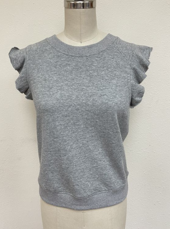 Light Grey Roundneck Top with Ruffled Sleeves