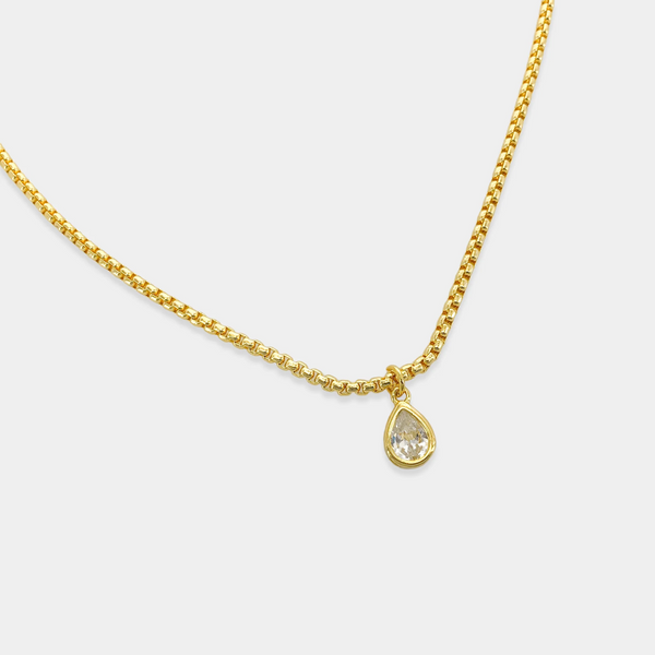 Cubic Zirconia Gold Teardrop Chain Necklace
