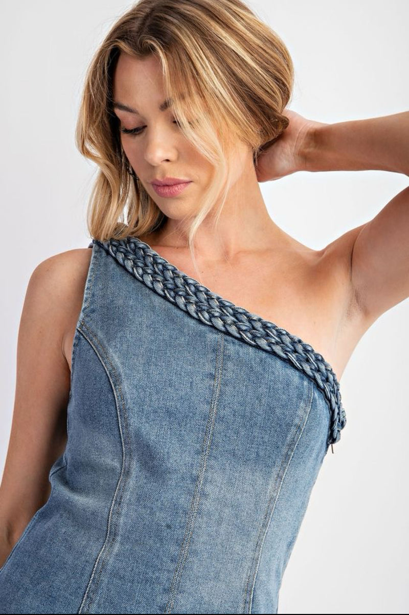 Asymmetrical Denim Mini Dress