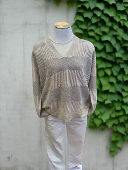 Glitter Panel Open Knit Sweater