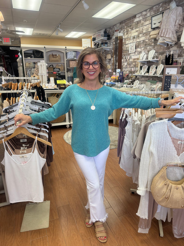 Italian V Neck Sweater - Teal