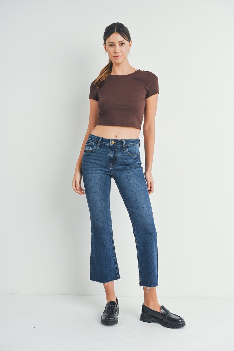 Just Black Cropped Flare Blue Jeans