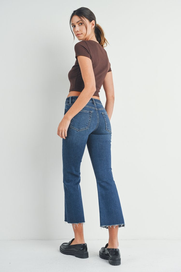 Just Black Cropped Flare Blue Jeans