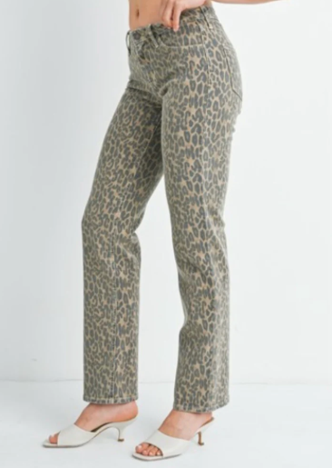 Just Black Leopard High Rise Straight Leg Denim