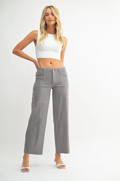 Grey Patch Pocket Slim Wide Leg Jeans - Just USA