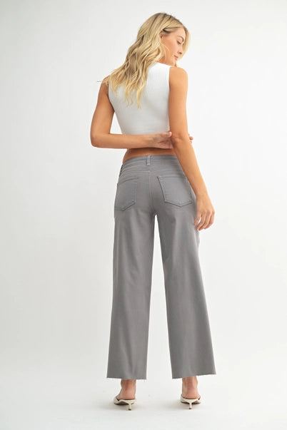 Grey Patch Pocket Slim Wide Leg Jeans - Just USA