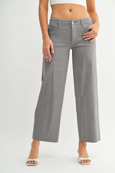 Grey Patch Pocket Slim Wide Leg Jeans - Just USA
