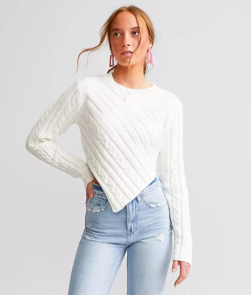 Lelis White Cable Knit With Scarf Hem