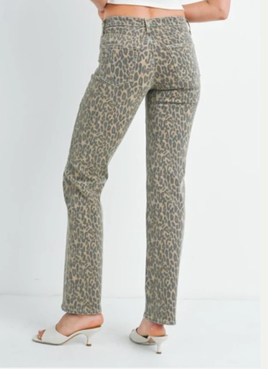 Just Black Leopard High Rise Straight Leg Denim