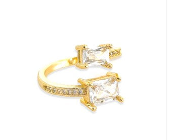 Gold Double Baguette Cut CZ Ring