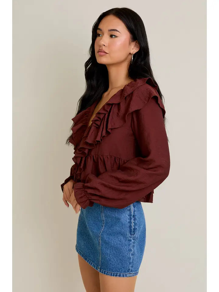LeLis V-Neck Ruffle Trim Blouse