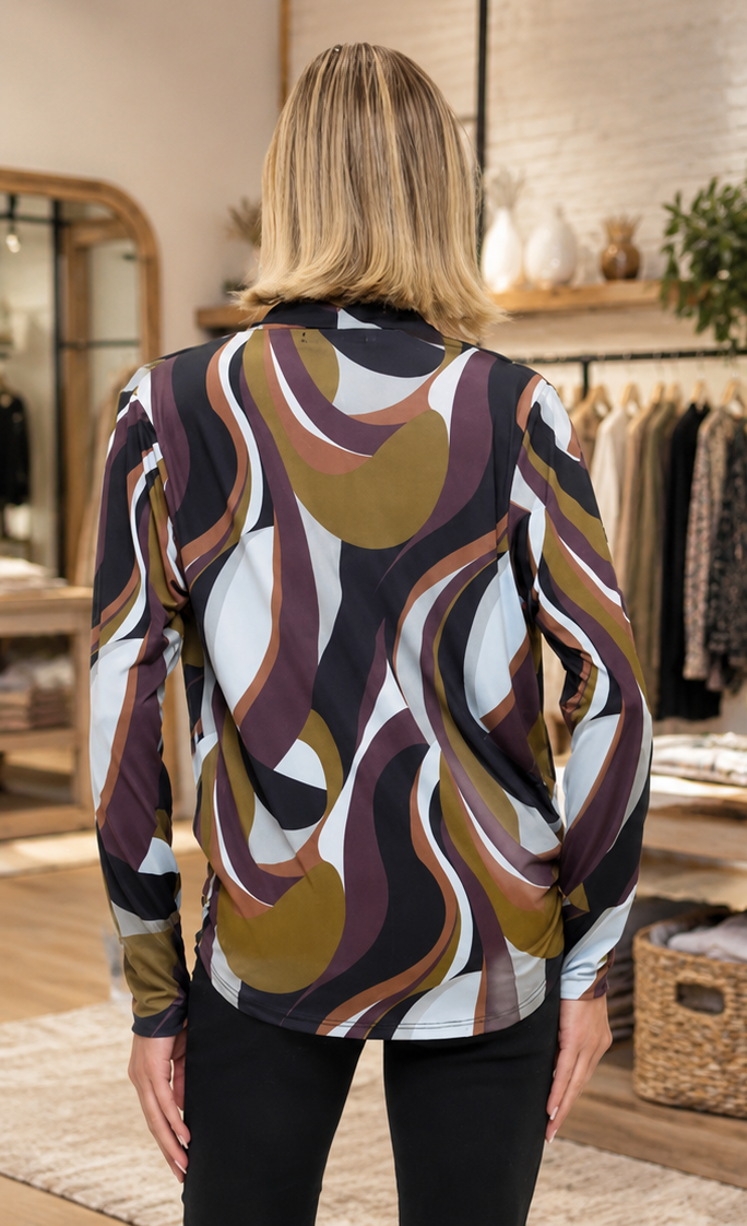 Autumn Muse Printed Surplice Top by Ariella – Women's Long Sleeve Wrap Blouse