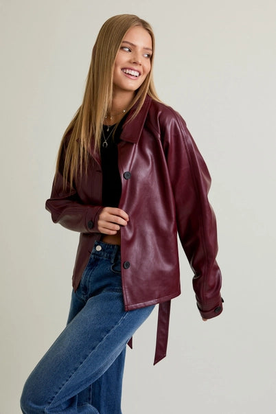 Le Lis Burgundy Leather Slim Fit Jacket