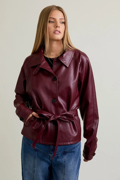 Le Lis Burgundy Leather Slim Fit Jacket