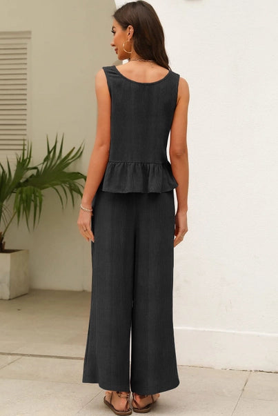 Ruffle Tank Top and Pants Set - Duffle Green