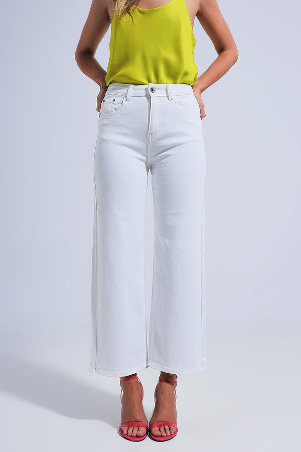 Q2 White Denim Straight Fit Jeans