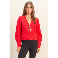 Sparkly Bow Embellished Cozy Cardigan