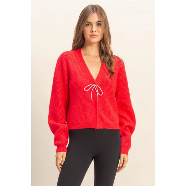 Sparkly Bow Embellished Cozy Cardigan