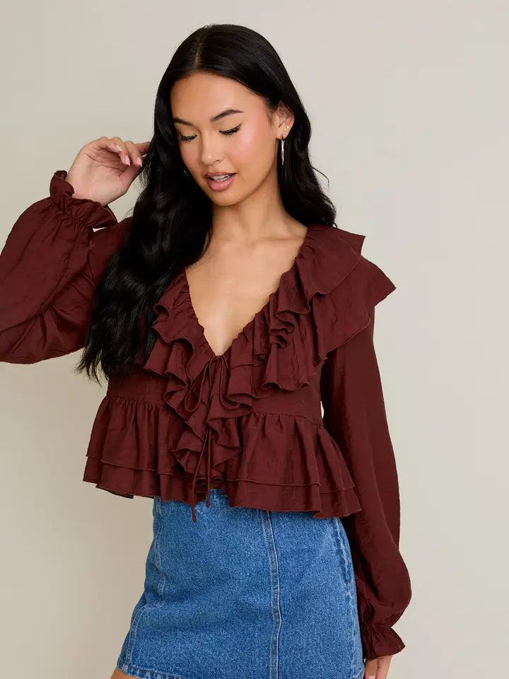 LeLis V-Neck Ruffle Trim Blouse