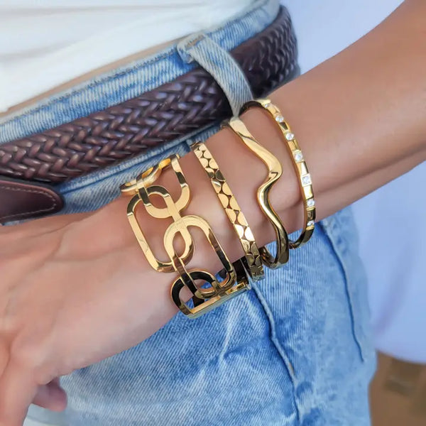 Fouble Layer Chain Link Bangle Bracelet - Water Resistant