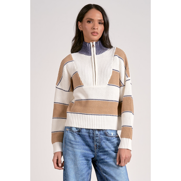 Elan Striped Quarter Zip Sweater