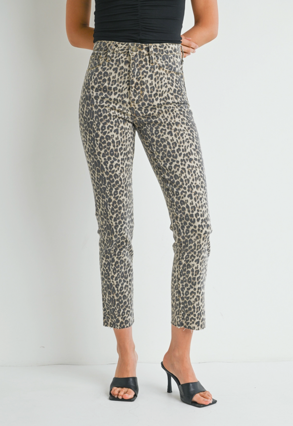 Just Black Leopard High Rise Straight Leg Denim