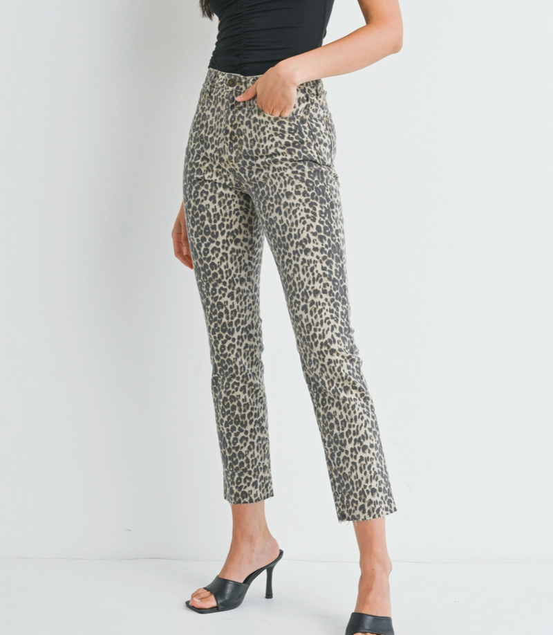 Just Black Leopard High Rise Straight Leg Denim