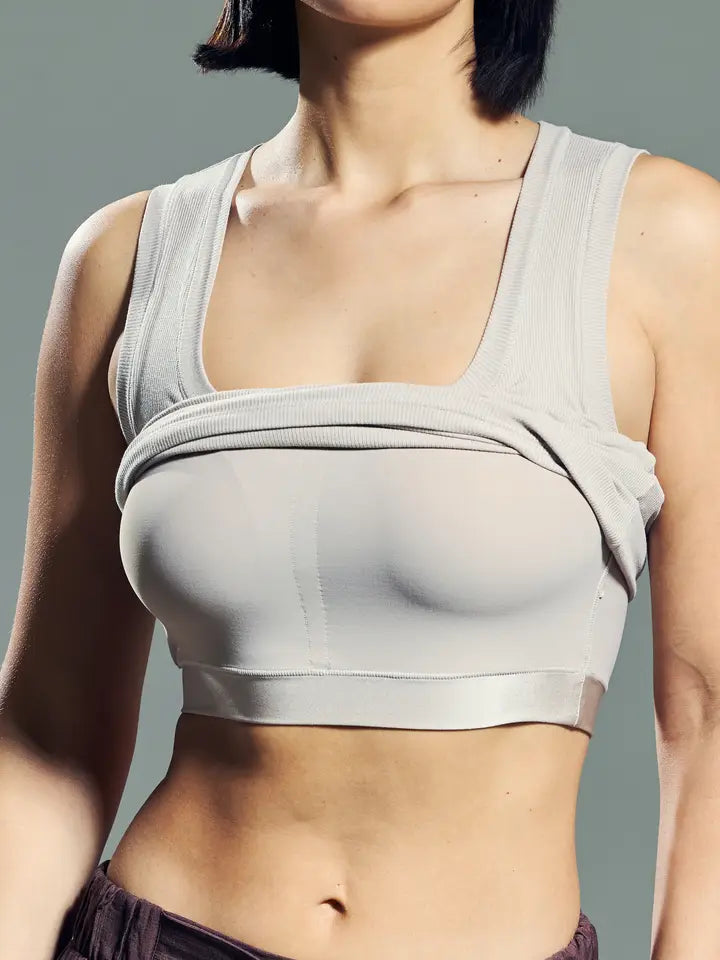 Klassy Chunky Binding Ribbed Square Neck Tank w/Built in Bra
