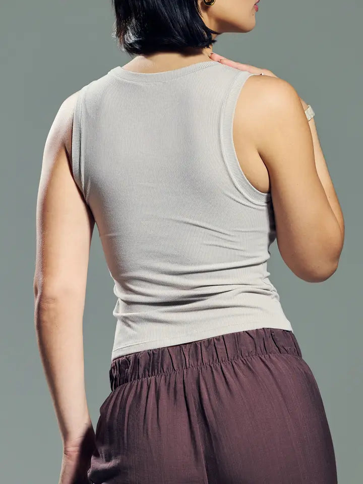Klassy Chunky Binding Ribbed Square Neck Tank w/Built in Bra