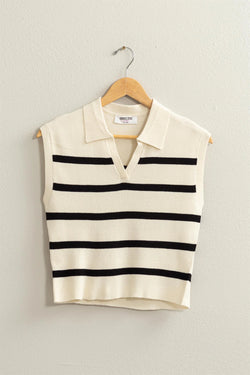 Striped Sleeveless Polo Vest