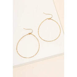 Gold Thin Hammered Drop Hoop