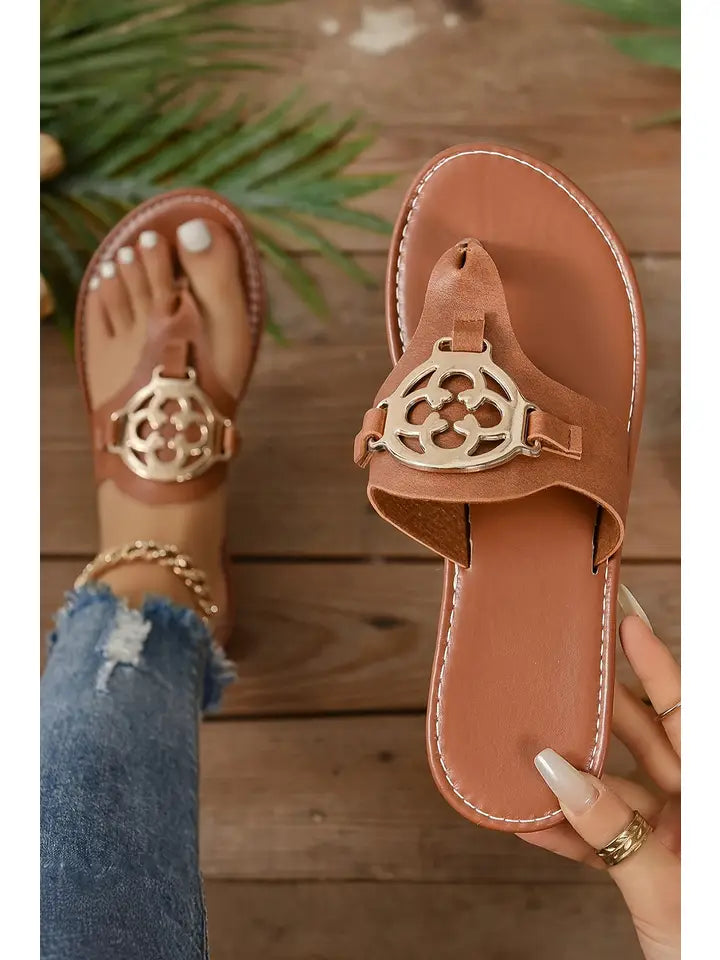 Gold Medallian Designer Flat Sandals