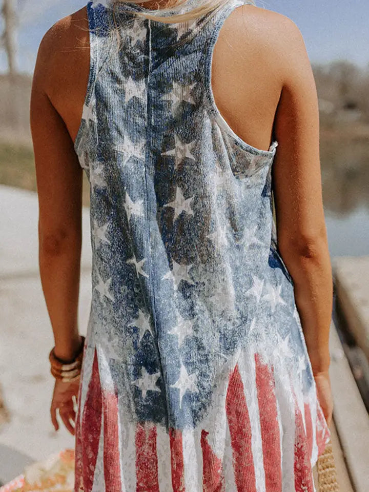 Blue Vintage Washed Flag Print Shift Tank Top