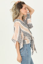 Nostalgia Printed Short Sleeve Tie Front Top