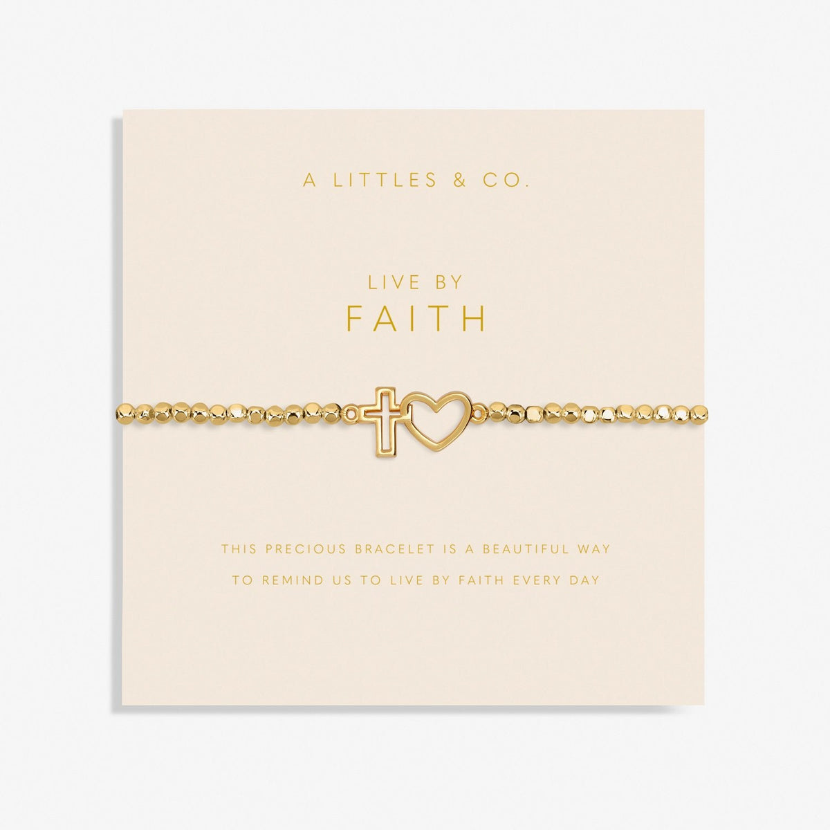 A Littles Live By Faith Gold Heart & Cross - Heritage-Boutique.com