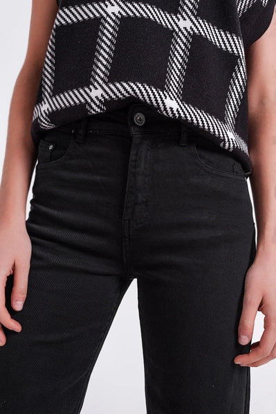 Q2 Onyx High-Rise Cropped Wide Leg Jeans