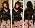 Midnight Romance Black Lace V-Neck Long Sleeve Top