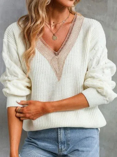 Allegra Crotchet Sleeve V Neck Sweater - Heritage-Boutique.com