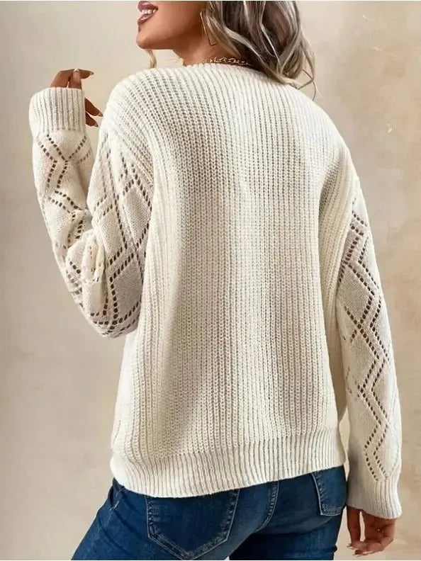 Allegra Crotchet Sleeve V Neck Sweater - Heritage-Boutique.com