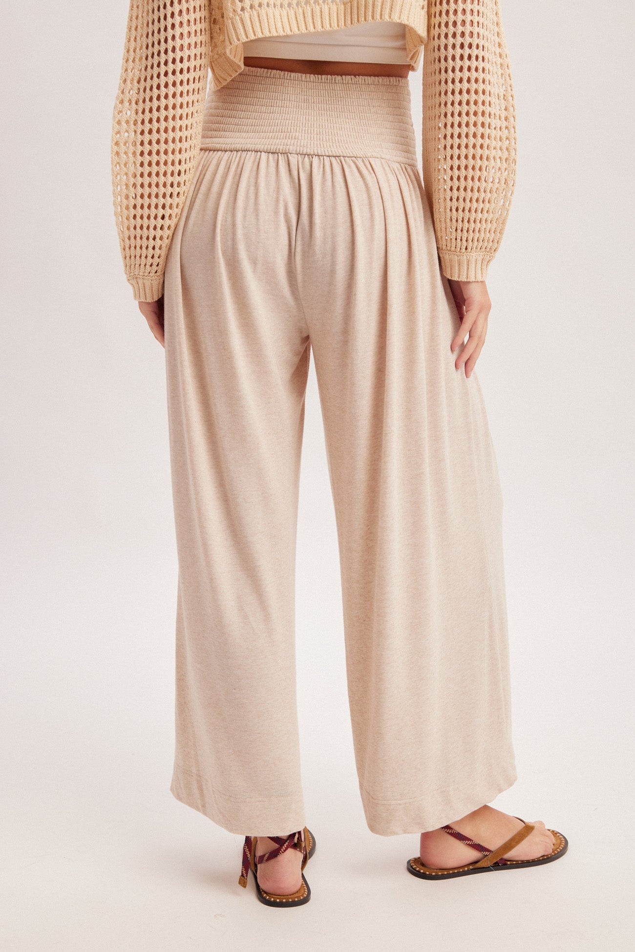 Amalfi Lounge Wide Leg Pants - Smocked Waist Wide Leg Pants for Women – Lightweight Drawstring Lounge Pants with Pockets, Boho Summer Palazzo Pants - Heritage - Boutique.com