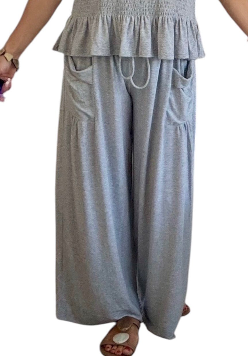 Amalfi Lounge Wide Leg Pants - Smocked Waist Wide Leg Pants for Women – Lightweight Drawstring Lounge Pants with Pockets, Boho Summer Palazzo Pants - Heritage - Boutique.com