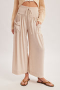 Amalfi Lounge Wide Leg Pants - Smocked Waist Wide Leg Pants for Women – Lightweight Drawstring Lounge Pants with Pockets, Boho Summer Palazzo Pants - Heritage - Boutique.com