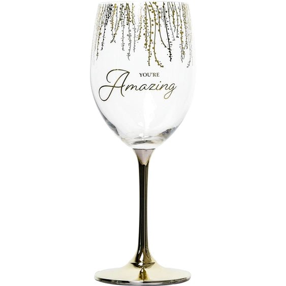 Amazing Friend Gold Stem Wine Glass – Inspirational Gift for Her – Decorative Gift Boxed Wine Glass - Heritage - Boutique.com