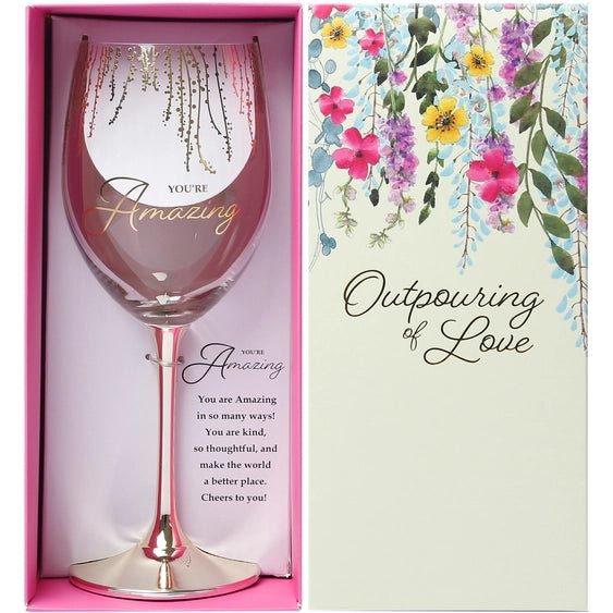 Amazing Friend Gold Stem Wine Glass – Inspirational Gift for Her – Decorative Gift Boxed Wine Glass - Heritage - Boutique.com