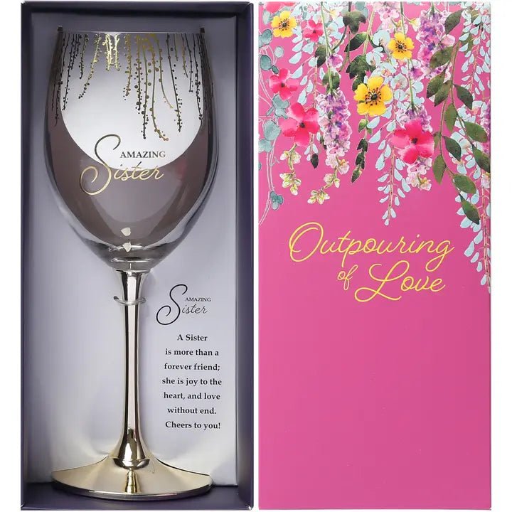 Amazing Sister Gold Stem Wine Glass – Decorative Gift Boxed Wine Glass for Sister – Sentimental Gift - Heritage - Boutique.com