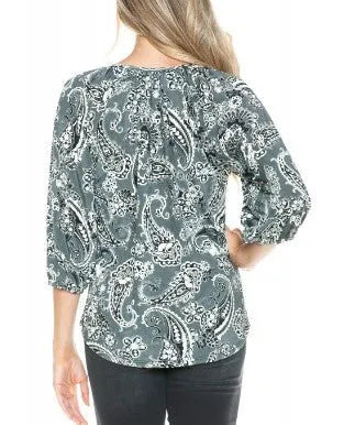 Ariella Black Print Blouse - Heritage-Boutique.com
