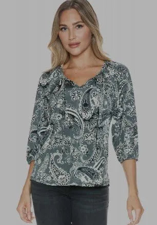 Ariella Black Print Blouse - Heritage-Boutique.com
