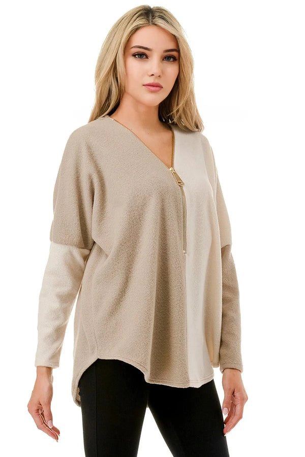 Ariella Color Block Dolman Sleeve w/Zipper - Heritage-Boutique.com