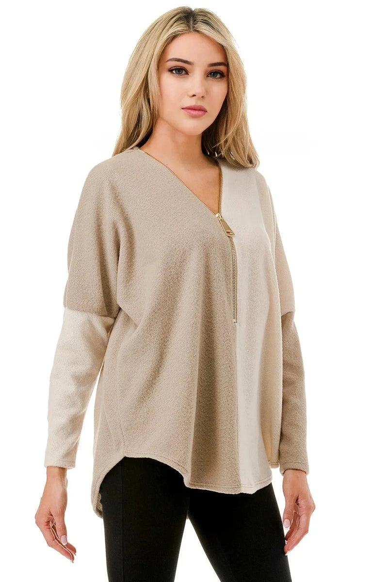Ariella Color Block Dolman Sleeve w/Zipper - Heritage-Boutique.com