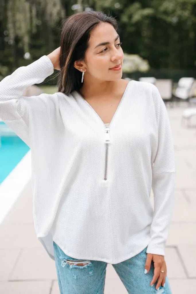 Ariella Dolman Sleeve Zipper Top - Heritage - Boutique.com